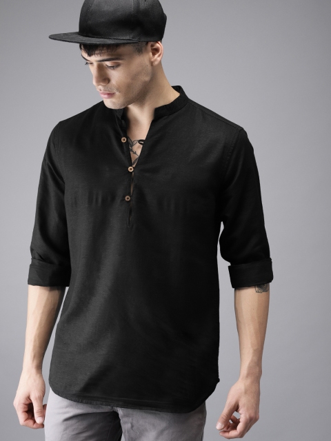 

Moda Rapido Men Black Solid Straight Kurta