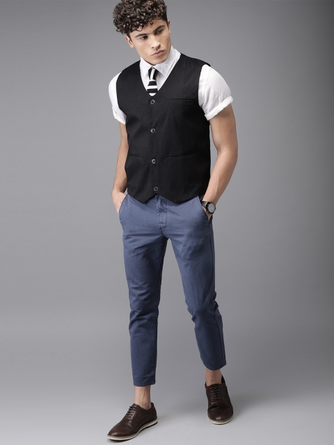 

HERE&NOW Black Regular Fit Printed Casual Pure Cotton Waistcoat