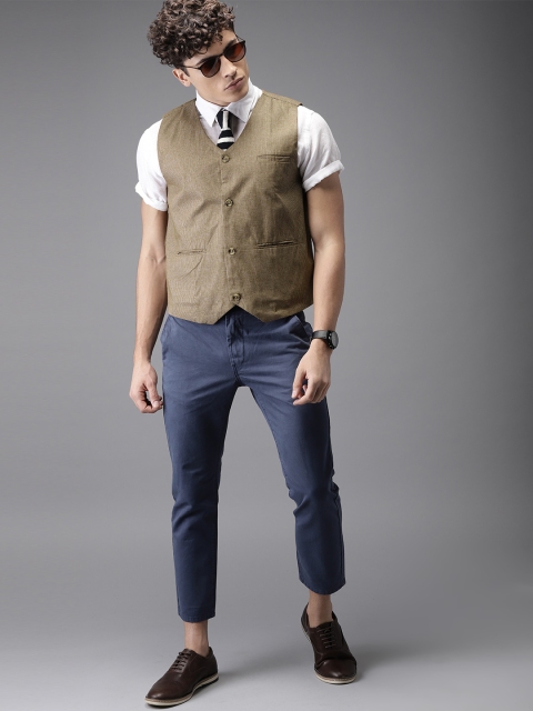

HERE&NOW Brown Regular Fit Self-Design Casual Waistcoat
