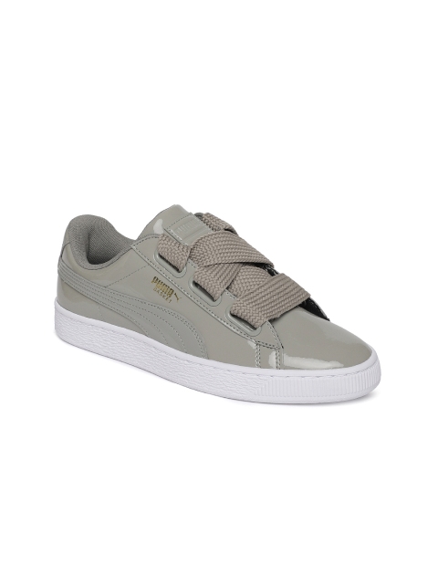 

Puma Women Grey Basket Heart Patent Sneakers