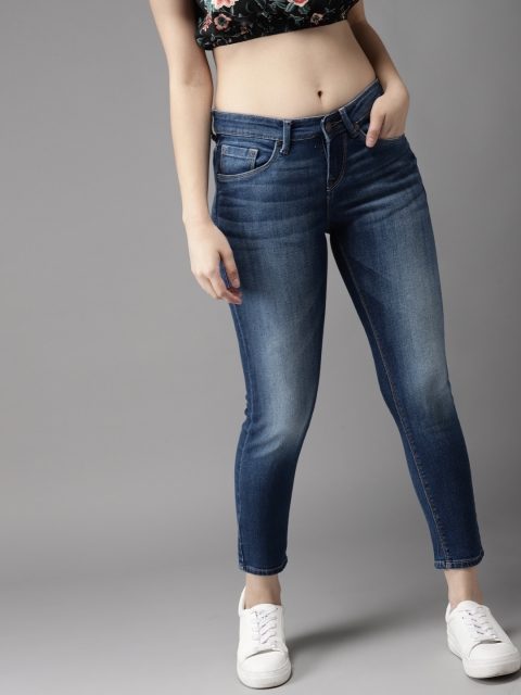 

HERE&NOW Women Blue Skinny Fit Mid-Rise Cropped Clean Look Stretchable Jeans