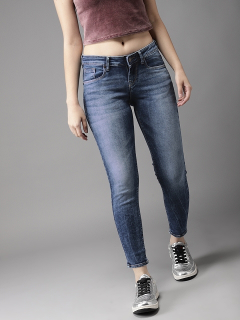 

HERE&NOW Women Blue Skinny Fit Mid-Rise Cropped Clean Look Stretchable Jeans