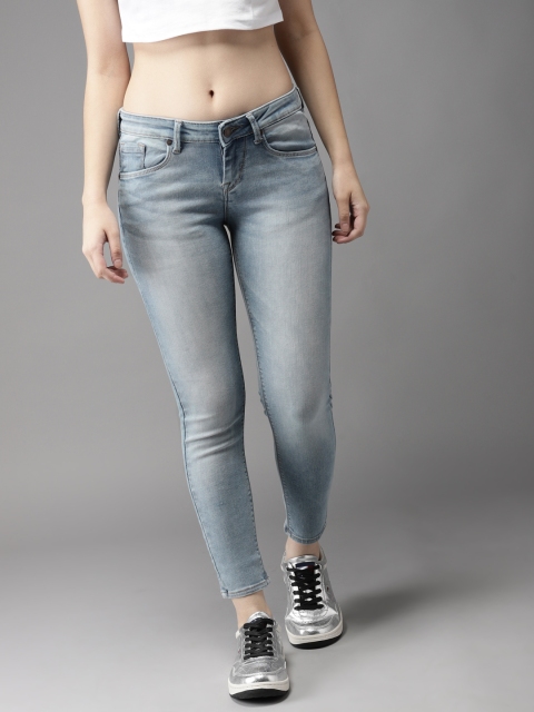 

HERE&NOW Women Blue Skinny Fit Mid-Rise Cropped Clean Look Stretchable Jeans