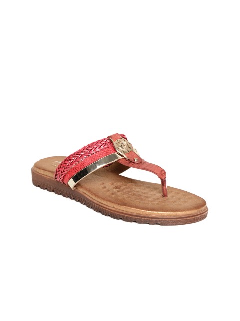 

Lee Cooper Women Red Leather Open Toe Flats