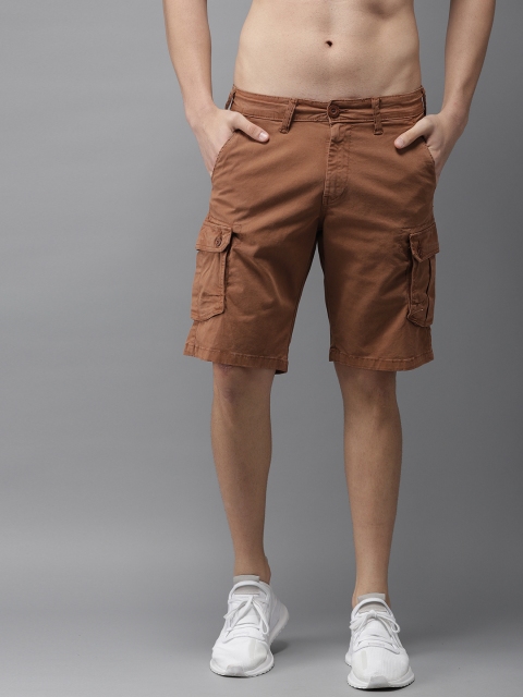 

HERE&NOW Men Brown Solid Slim Fit Cargo Shorts