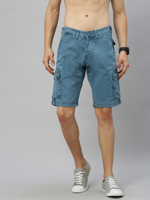 

HERE&NOW Men Blue Solid Regular Fit Cargo Shorts