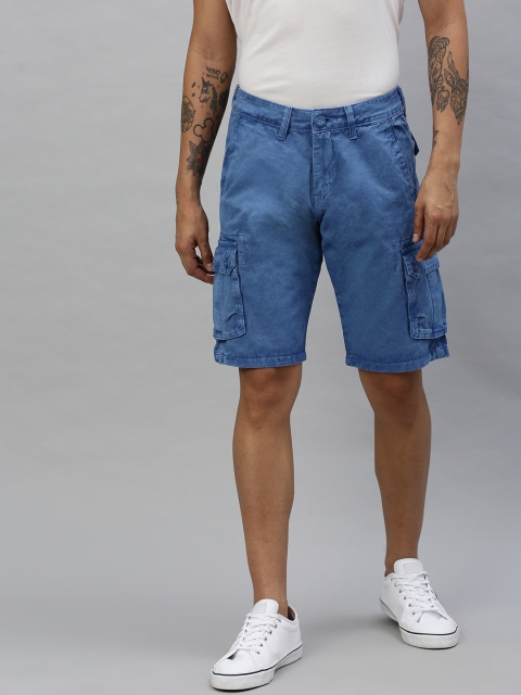 

HERE&NOW Men Blue Solid Regular Fit Cargo Shorts