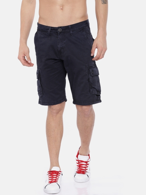 

HERE&NOW Men Navy Blue Solid Regular Fit Cargo Shorts