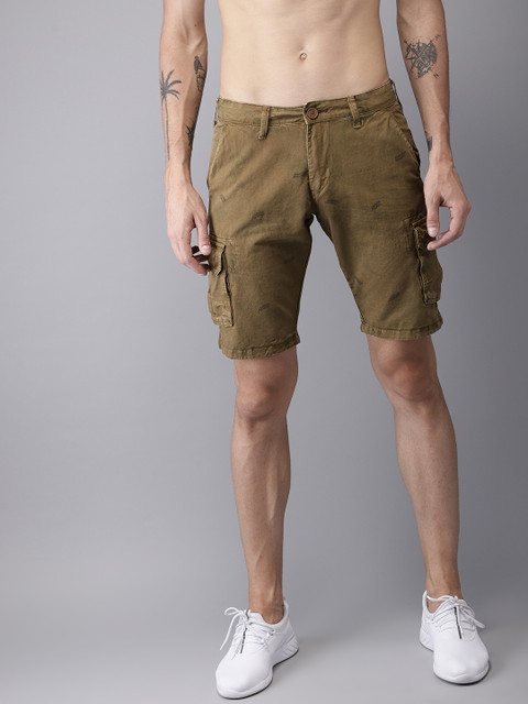

Moda Rapido Men Olive Green Printed Regular Fit Cargo Shorts