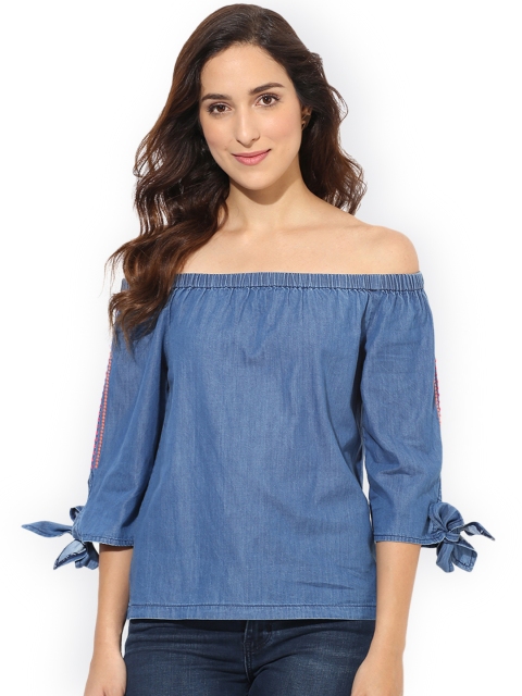 

Heather Hues Women Denim Blue Solid Top