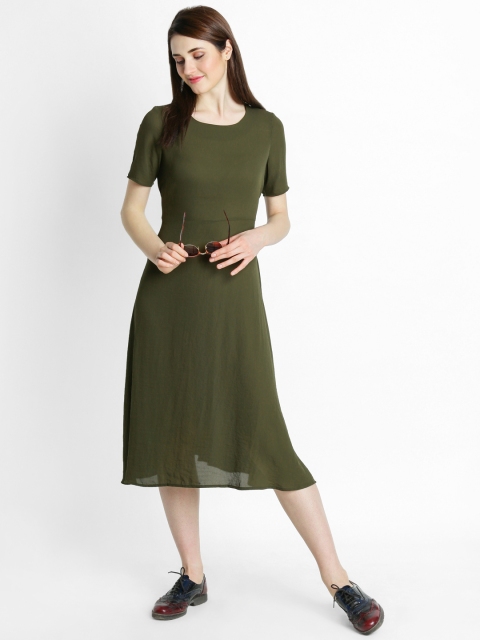 

Annabelle by Pantaloons Women Olive Green Solid A-Line Dress