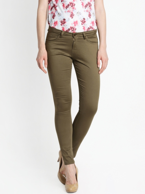 

Annabelle by Pantaloons Women Olive Green Slim Fit Solid Regular Trousers