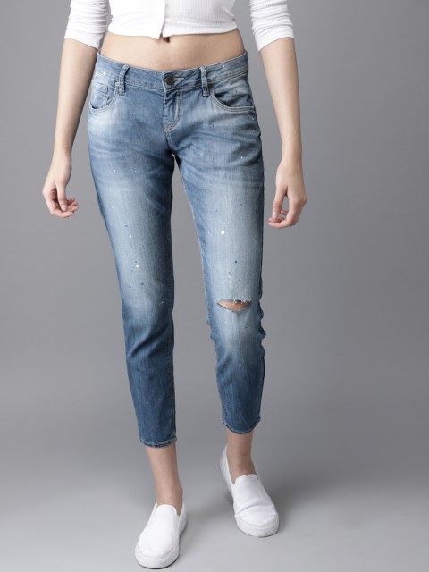 

Moda Rapido Women Blue Slim Fit Mid-Rise Slash Knee Stretchable Cropped Jeans