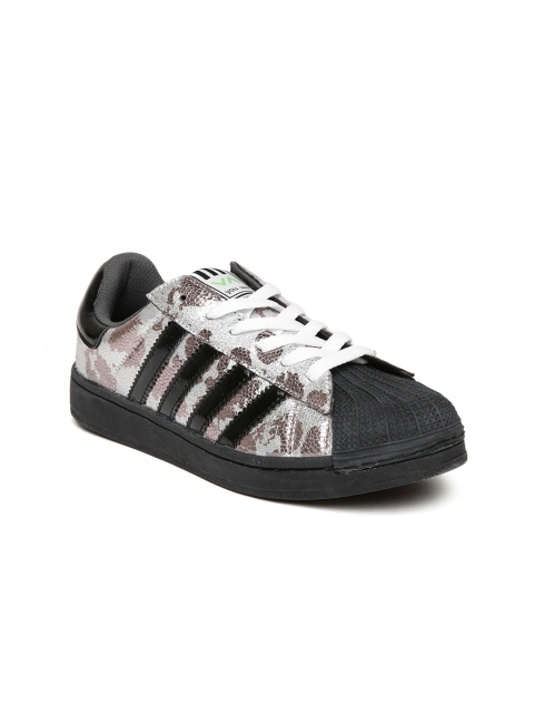 

Jove Women Silver-Toned & Black Textured Sneakers