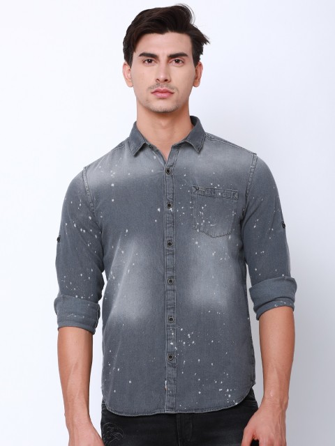 

LOCOMOTIVE Men Grey Slim Fit Printed Casual Shirt