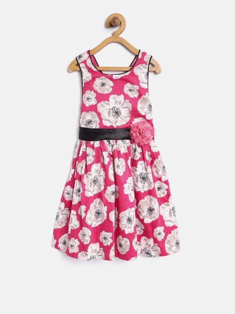 

Nauti Nati Girls Pink & Off-White Floral Print Fit & Flare Dress