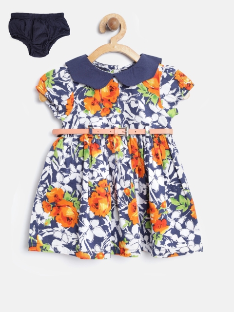 

Nauti Nati Girls Navy Blue & White Floral Print Fit and Flare Dress