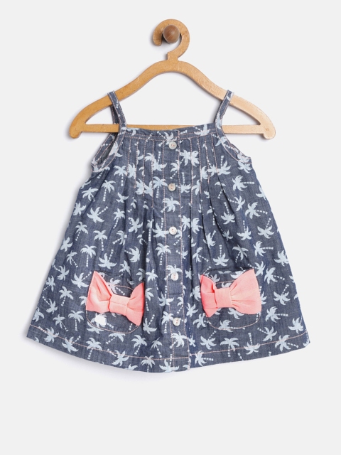 

Nauti Nati Girls Blue Printed Denim A-Line Dress