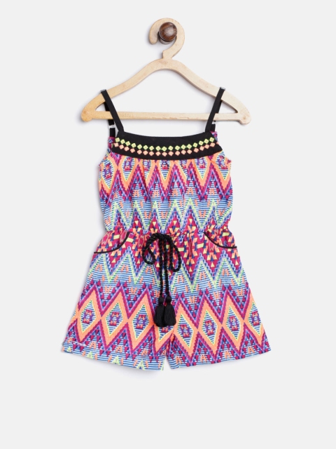

Nauti Nati Girls Magenta & Blue Printed Playsuit