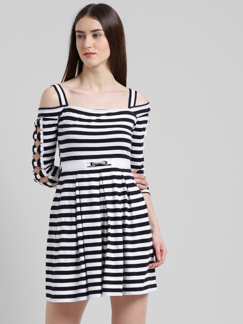 

Texco Women Black Striped Fit and Flare Dress