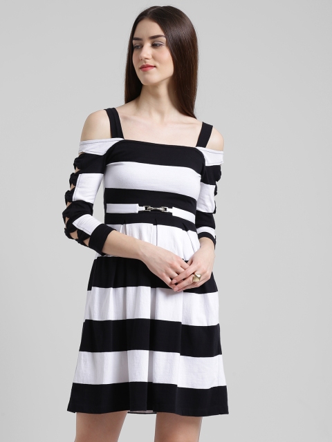 

Texco Women Black Striped Fit and Flare Dress