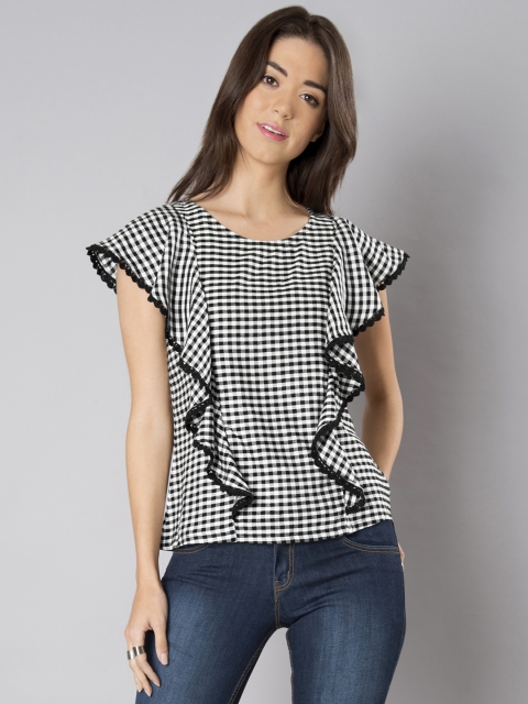 

FabAlley Women Black & White Checked Top