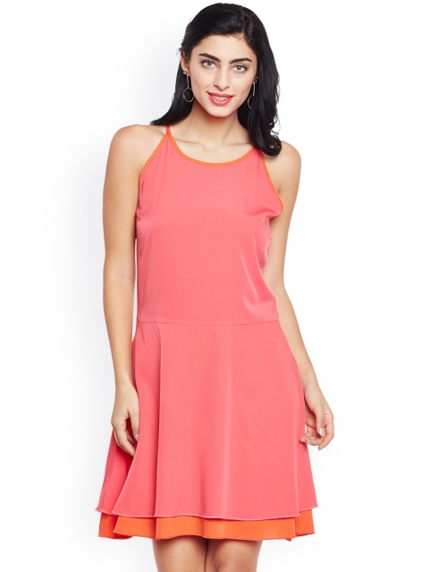 

Oxolloxo Women Coral Solid Fit and Flare Dress