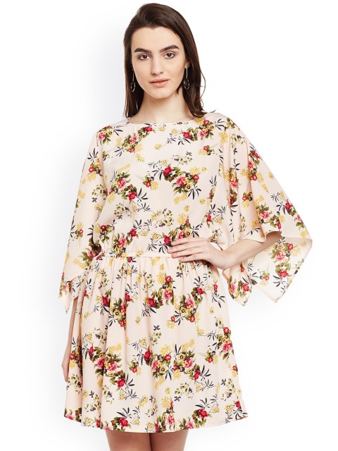 

Oxolloxo Women Peach-Coloured Printed Fit and Flare Dress