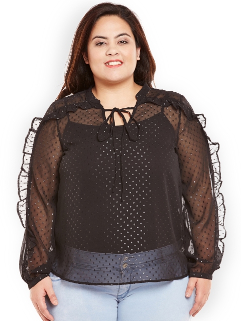 

Oxolloxo Women Black Embellished Sheer Top