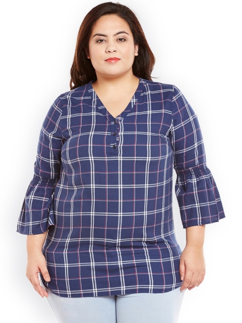 

Oxolloxo Women Navy Blue Checked Top