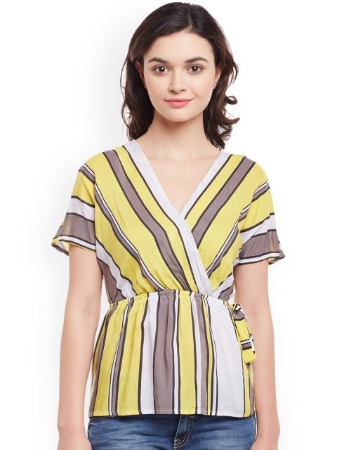 

Oxolloxo Women Yellow Striped Wrap Top