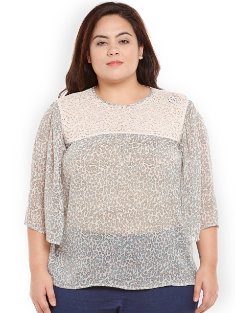 

Oxolloxo Women Off-White Printed Sheer Top
