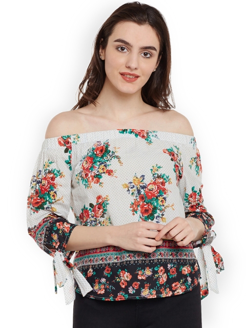 

Oxolloxo Women Off-White Printed Bardot Top