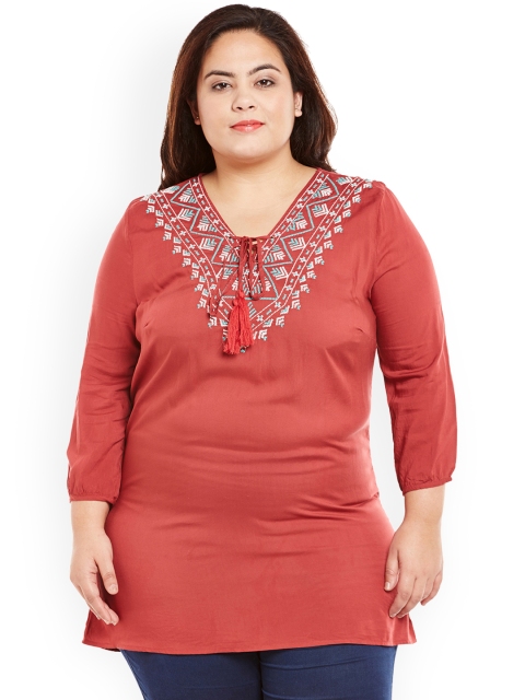 

Oxolloxo Women Rust Embroidered Top