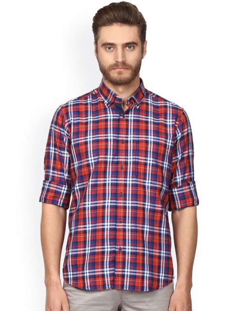 

ColorPlus Men Red Tailored Fit Checked Casual Shirt