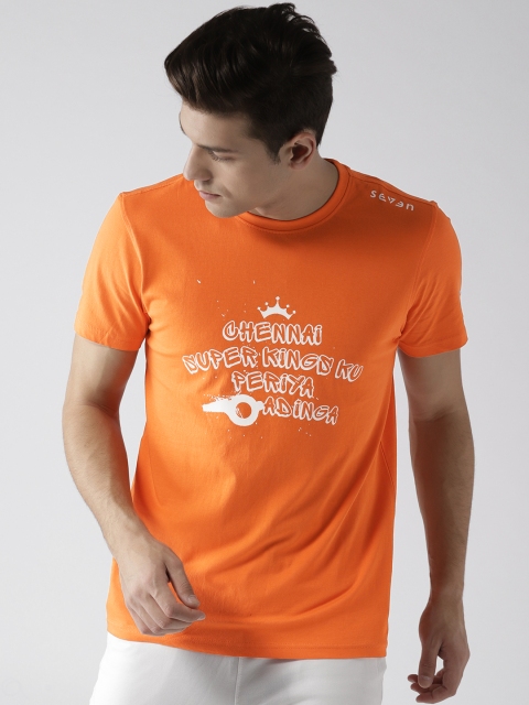 

SEVEN by MS Dhoni Men Orange Printed Round Neck T-shirt
