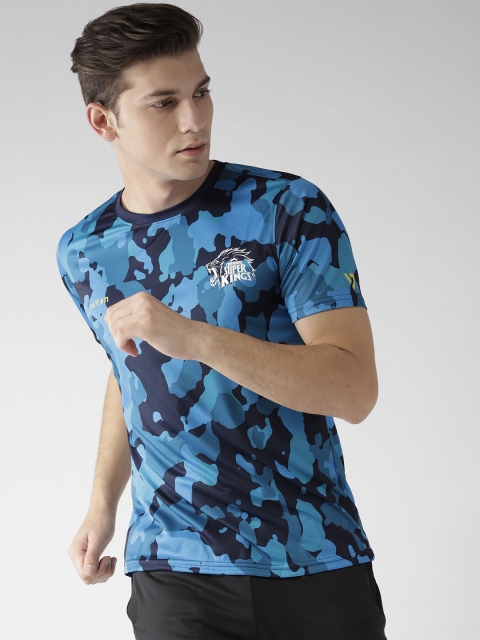 

SEVEN by MS Dhoni Men Blue Camouflage Print Round Neck T-shirt