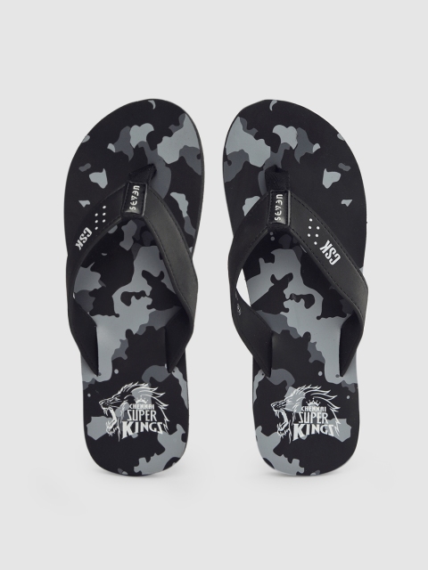 

SEVEN by MS Dhoni Men Black & Grey Camouflage Printed Thong Flip-Flops