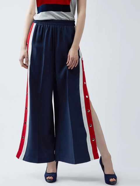 

MAGRE Women Navy Blue Relaxed Straight Leg Straight Fit Solid Parallel Trousers