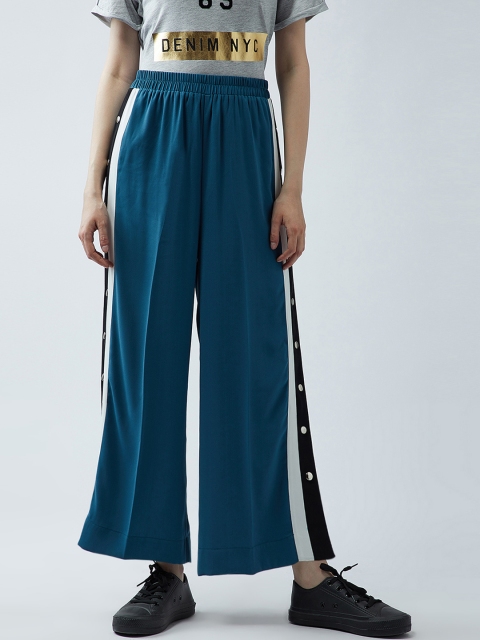 

MAGRE Women Blue Relaxed Straight Leg Straight Fit Solid Parallel Trousers