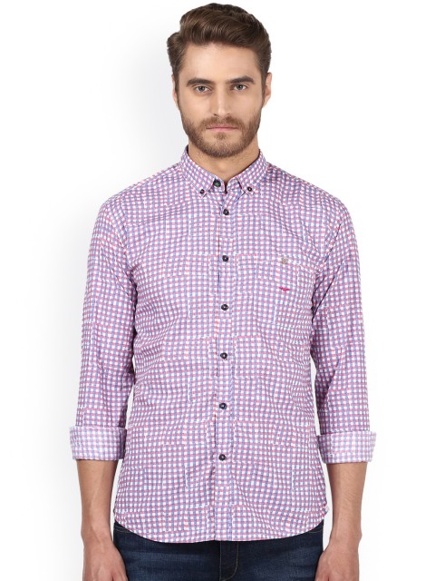 

Park Avenue Men Red & Blue Slim Fit Checked Casual Shirt