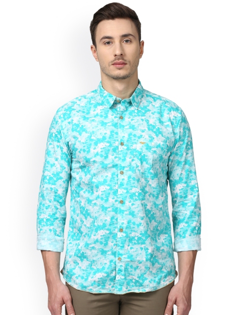 

Park Avenue Men Turquoise Blue & White Slim Fit Printed Casual Shirt