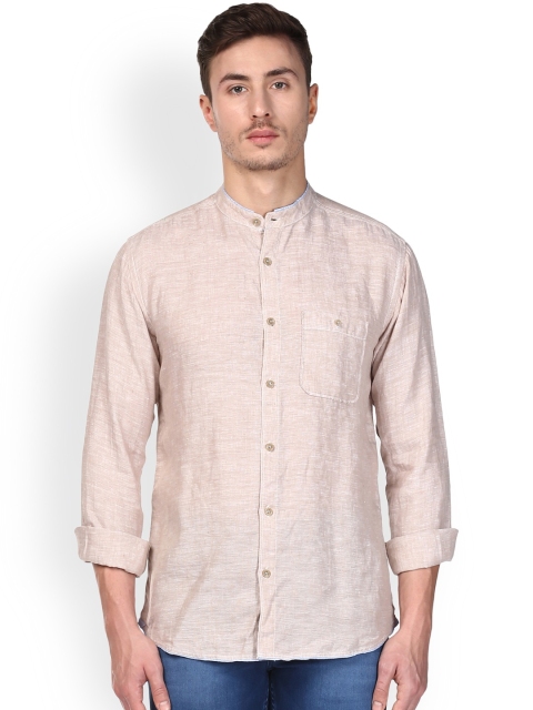 

Park Avenue Men Beige Slim Fit Self Design Casual Linen Shirt