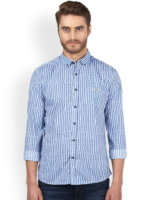 

Park Avenue Men Blue & White Slim Fit Checked Casual Shirt