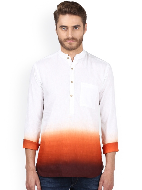 

Park Avenue Men White & Orange Slim Fit Faded Casual Shirt