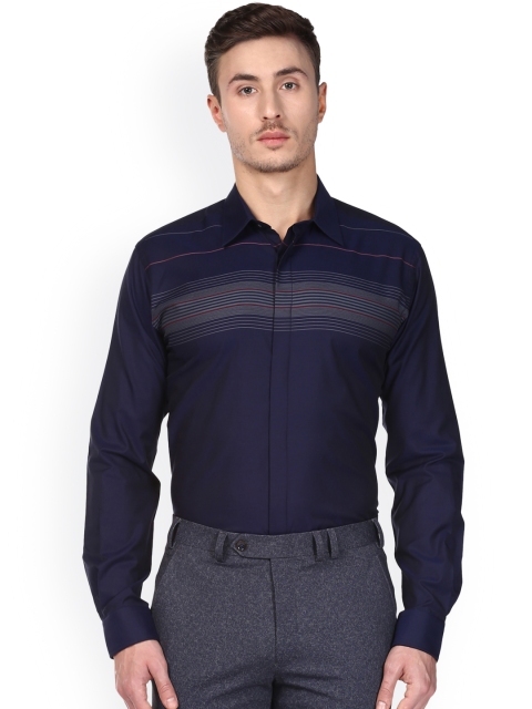 

Park Avenue Men Navy Blue Slim Fit Striped Formal Shirt