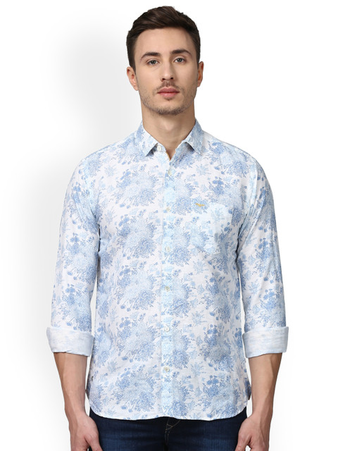 

Park Avenue Men White & Blue Slim Fit Printed Casual Shirt