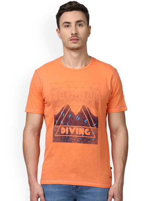 

Park Avenue Men Orange Printed Round Neck T-shirt