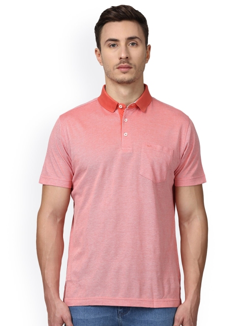 

Park Avenue Men Peach-Coloured Solid Polo Collar T-shirt