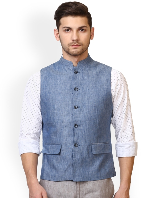 

Parx Blue Linen Nehru Jacket